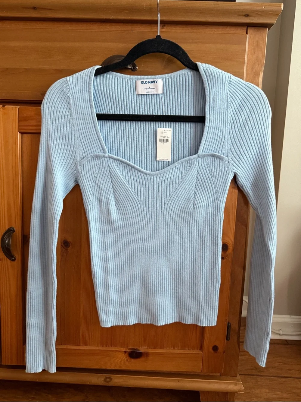 Old Navy Sky Blue Ribbed Sweetheart Neck Top